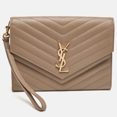 Saint Laurent Beige Matelasse Leather Cassandre Wristlet Pouch - Saint Laurent Paris - Modalova