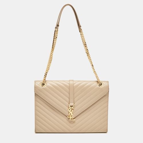 Saint Laurent Beige Chevron Leather Large Monogram Envelope Shoulder Bag - Saint Laurent Paris - Modalova