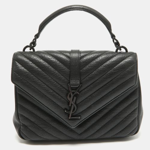 Saint Laurent Black Matelassé Leather Medium College Top Handle Bag - Saint Laurent Paris - Modalova