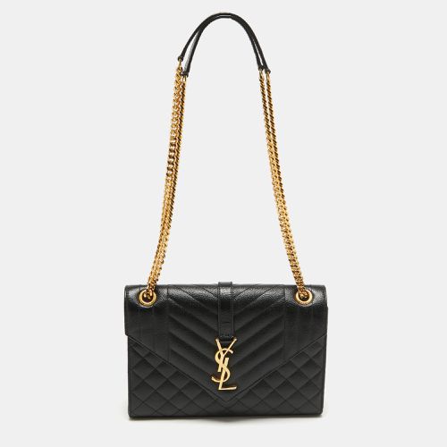 Saint Laurent Black Mix Matelasse Leather Medium Envelope Chain Shoulder Bag - Saint Laurent Paris - Modalova