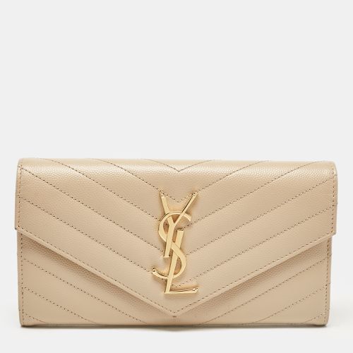 Saint Laurent Beige Matelassé Leather Monogram Flap Wallet - Saint Laurent Paris - Modalova