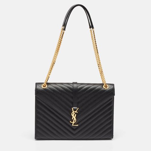 Saint Laurent Black Matelassé Leather Large Monogram Envelope Shoulder Bag - Saint Laurent Paris - Modalova