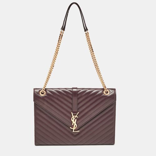 Saint Laurent Burgundy Chevron Leather Large Monogram Envelope Shoulder Bag - Saint Laurent Paris - Modalova