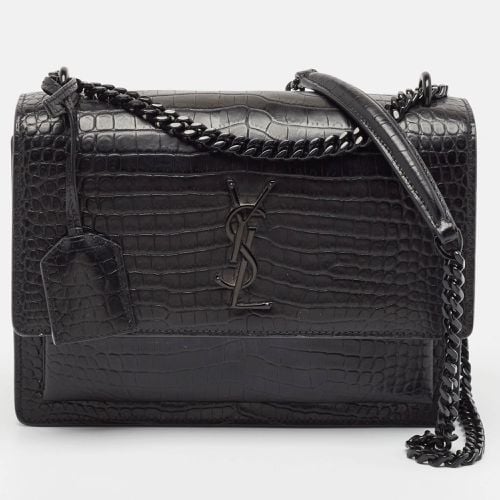 Saint Laurent Black Croc Embossed Leather Medium Sunset Bag - Saint Laurent Paris - Modalova