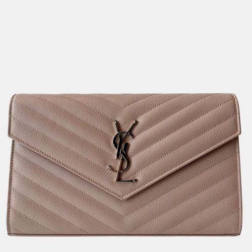 Saint Laurent Beige Grain De Poudre Monogram Wallet On Chain - Saint Laurent Paris - Modalova