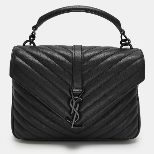 Saint Laurent Black Chevron Quilted Leather Medium College Top Handle Bag - Saint Laurent Paris - Modalova