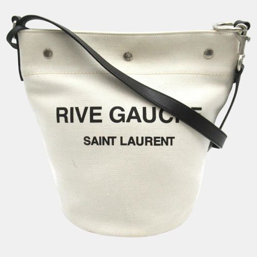 Yves Saint Laurent Canvas Leather Ivory Black Rive Gauche Shoulder Bag - Saint Laurent Paris - Modalova