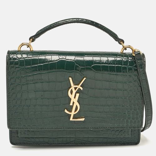 Saint Laurent Green Croc Embossed Leather Sunset Wallet on Chain - Saint Laurent Paris - Modalova