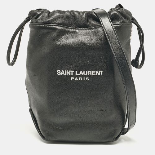 Saint Laurent Black Leather Teddy Drawstring Shoulder Bag - Saint Laurent Paris - Modalova