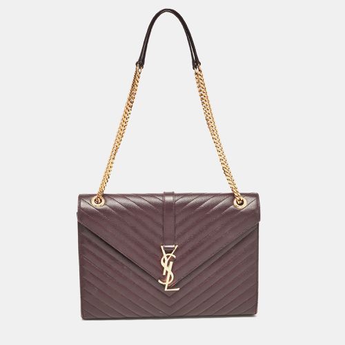 Saint Laurent Burgundy Chevron Leather Large Monogram Envelope Shoulder Bag - Saint Laurent Paris - Modalova