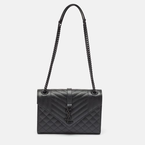 Saint Laurent Black Mix Matelassé Leather Medium Envelope Chain Shoulder Bag - Saint Laurent Paris - Modalova