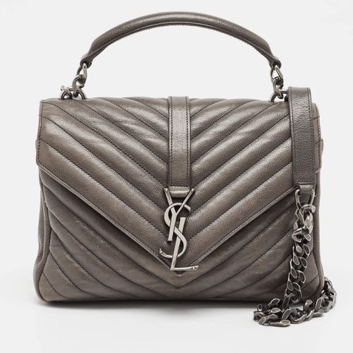 Saint Laurent Grey Matelasse Leather Medium College Top Handle Bag - Saint Laurent Paris - Modalova