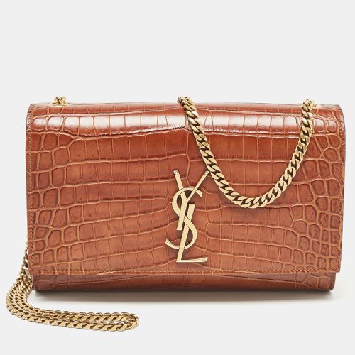 Saint Laurent Brown Croc Embossed Leather Medium Monogram Kate Shoulder Bag - Saint Laurent Paris - Modalova