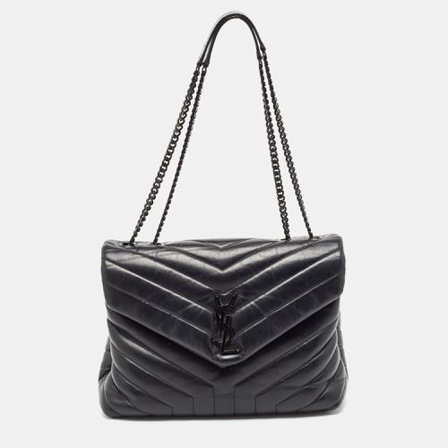 Saint Laurent Black Matelassé Leather Medium LouLou Shoulder Bag - Saint Laurent Paris - Modalova