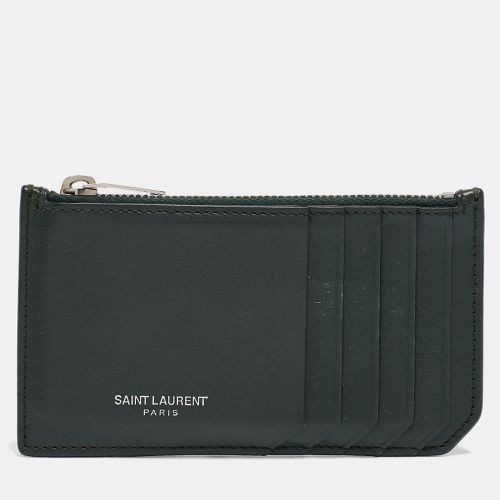 Saint Laurent Dark Green Leather Fragment Zip Card Holder - Saint Laurent Paris - Modalova