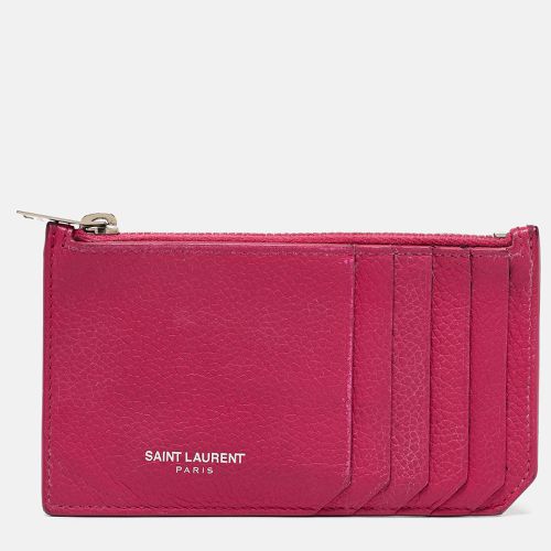 Saint Laurent Fuchsia Leather Zip Card Holder - Saint Laurent Paris - Modalova