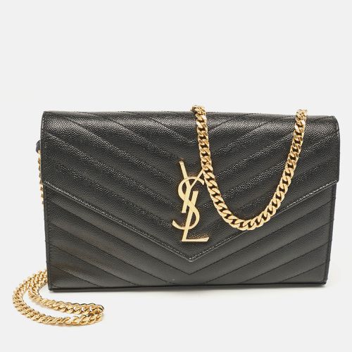 Saint Laurent Black Matelassé Leather Cassandre Envelope Chain Clutch - Saint Laurent Paris - Modalova