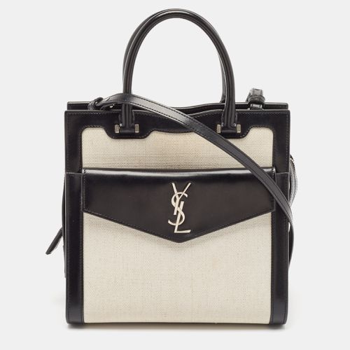 Saint Laurent Black/White Canvas and Leather Small Uptown Tote - Saint Laurent Paris - Modalova