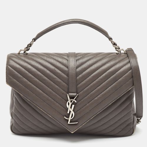 Saint Laurent Grey Matelassé Leather Large College Top Handle Bag - Saint Laurent Paris - Modalova