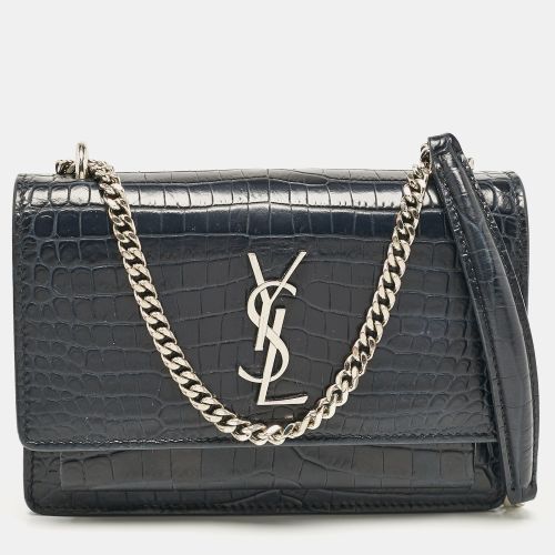 Saint Laurent Navy Blue Croc Embossed Leather Mini Sunset Chain Bag - Saint Laurent Paris - Modalova