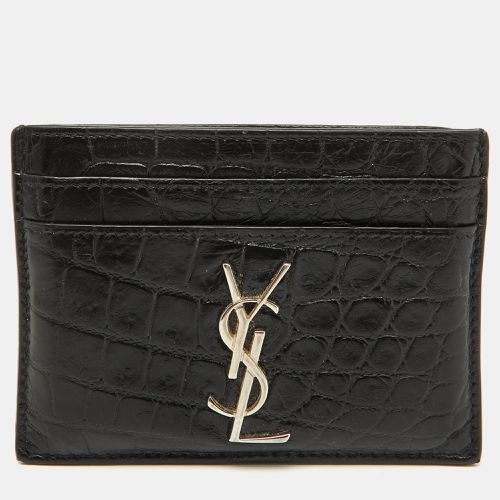 Saint Laurent Black Croc Embossed Leather Monogram Card Holder - Saint Laurent Paris - Modalova