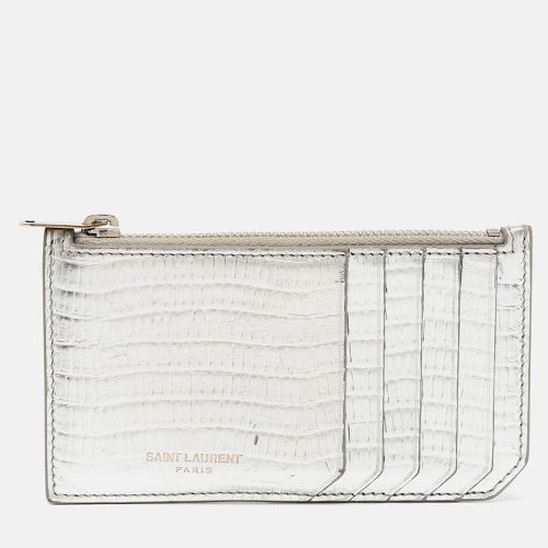 Saint Laurent Silver Textured Leather Zip Card Holder - Saint Laurent Paris - Modalova