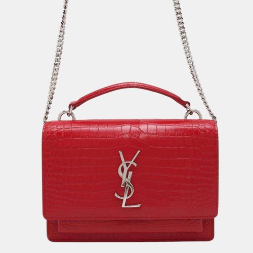 Saint Laurent Red Embossed Leather Sunset Chain Shoulder Bag - Saint Laurent Paris - Modalova