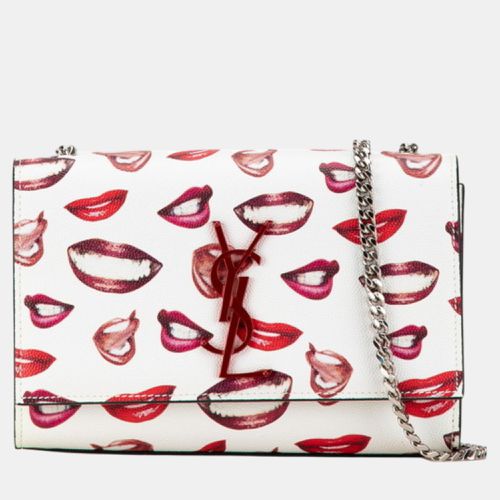 Saint Laurent Ysl Kate Lip Print Chain Shoulder Bag White Leather - Saint Laurent Paris - Modalova