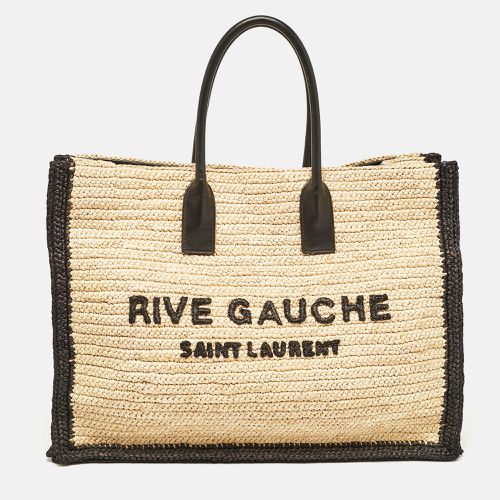 Saint Laurent Black/Natural Woven Straw Large Rive Gauche Tote - Saint Laurent Paris - Modalova