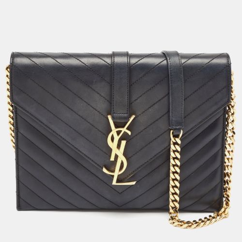 Saint Laurent Black Leather Monogram Envelope Chain Bag - Saint Laurent Paris - Modalova