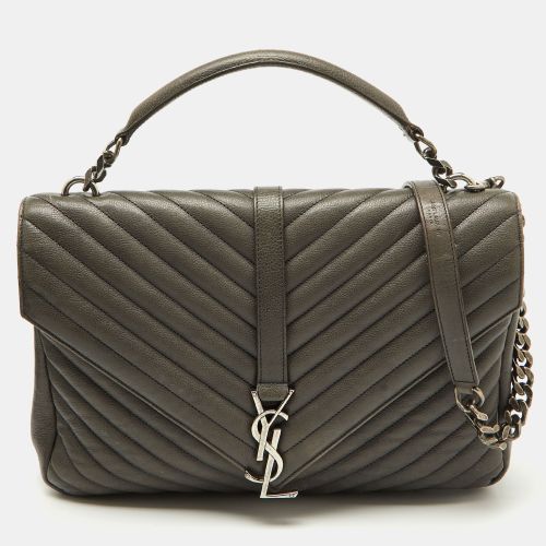 Saint Laurent Grey Matelasse Leather Large College Top Handle Bag - Saint Laurent Paris - Modalova