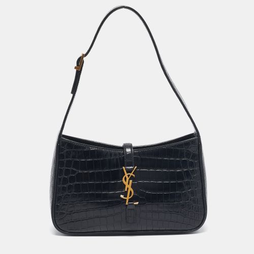 Saint Laurent Black Croc Embossed Leather LE 5 À 7 Shoulder Bag - Saint Laurent Paris - Modalova