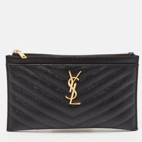 Saint Laurent Black Matelassé Leather Monogram Zip Pouch - Saint Laurent Paris - Modalova