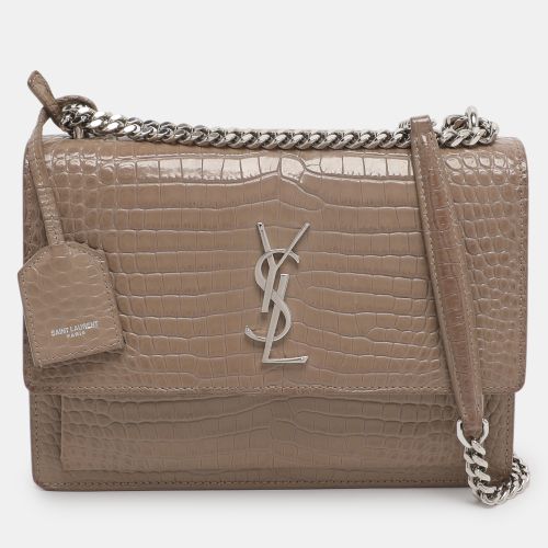 Saint Laurent Taupe Croc Embossed Leather Medium Sunset Shoulder Bag - Saint Laurent Paris - Modalova
