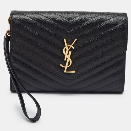 Saint Laurent Monogram Envelope Matelassé Leather Wristlet Pouch - Saint Laurent Paris - Modalova