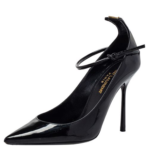 Saint Laurent Black Patent Leather Ankle Strap Pumps Size 35 - Saint Laurent Paris - Modalova