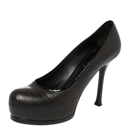 Saint Laurent Paris Black Lizard Embossed Leather Tribtoo Platform Pumps Size 36 - Saint Laurent Paris - Modalova