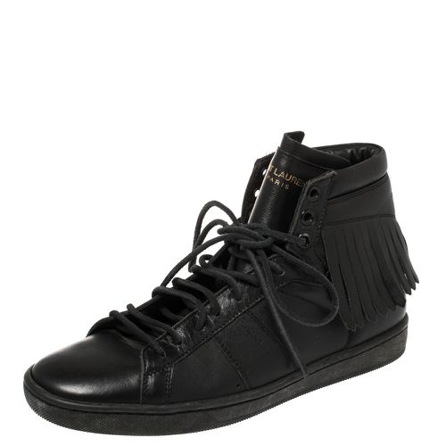 Saint Laurent Black Leather Classic Court Fringe Sneakers Size 36 - Saint Laurent Paris - Modalova