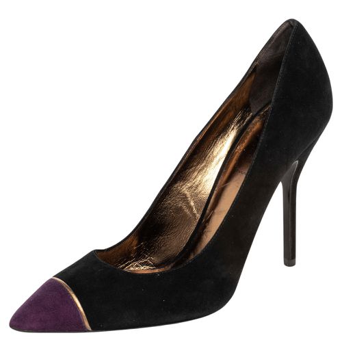 Saint Laurent Paris Black/Purple Suede Pointed Toe Pumps Size 41 - Saint Laurent Paris - Modalova