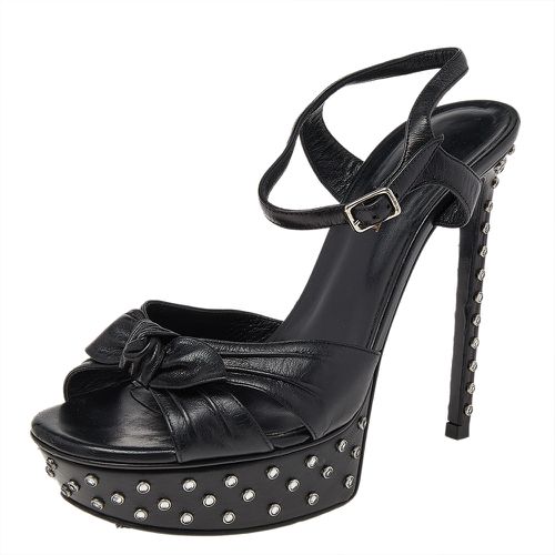 Saint Laurent Black Leather Embellished Platform Ankle Strap Sandals Size 38 - Saint Laurent Paris - Modalova