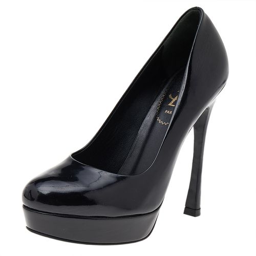 Saint Laurent Black Leather Round Toe Platform Pumps Size 36.5 - Saint Laurent Paris - Modalova