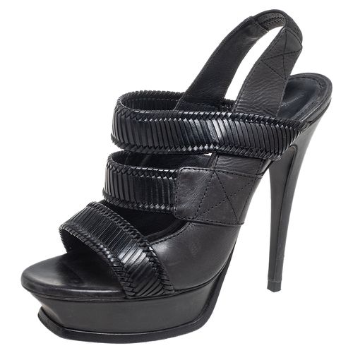 Saint Laurent Black Leather Strappy Slingback Sandals Size 38.5 - Saint Laurent Paris - Modalova