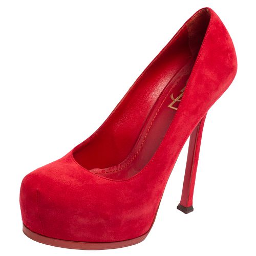 Saint Laurent Red Suede Tribtoo Platform Pumps Size 37.5 - Saint Laurent Paris - Modalova