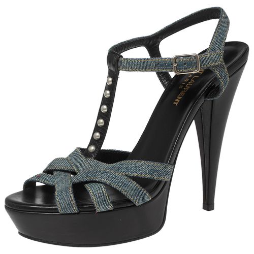 Saint Laurent Blue Denim Tribute Platform Sandals Size 39 - Saint Laurent Paris - Modalova