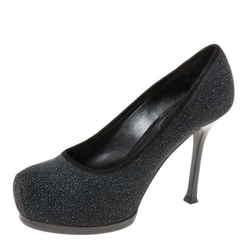 Saint Laurent Black Glitter and Suede Trim Tribtoo Pumps Size 36 - Saint Laurent Paris - Modalova