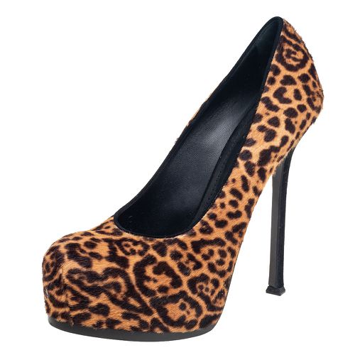 Saint Laurent Brown/Beige Leopard Print Pony Hair Tribtoo Pumps Size 41 - Saint Laurent Paris - Modalova