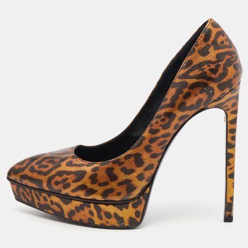 Saint Laurent Metallic Leopard Print Leather Janis Pointed Toe Platform Pumps Size 38 - Saint Laurent Paris - Modalova