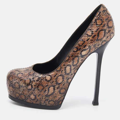 Saint Laurent Beige Python Tribtoo Platform Pumps Size 38 - Saint Laurent Paris - Modalova