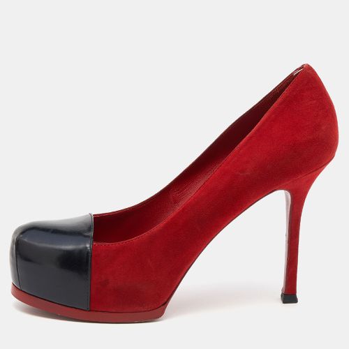 Saint Laurent Red/Black Suede and Leather Tribtoo Platform Pumps Size 38 - Saint Laurent Paris - Modalova