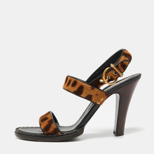 Saint Laurent Beige/Brown Leopard Print Calf Hair Slingback Sandals Size 41 - Saint Laurent Paris - Modalova